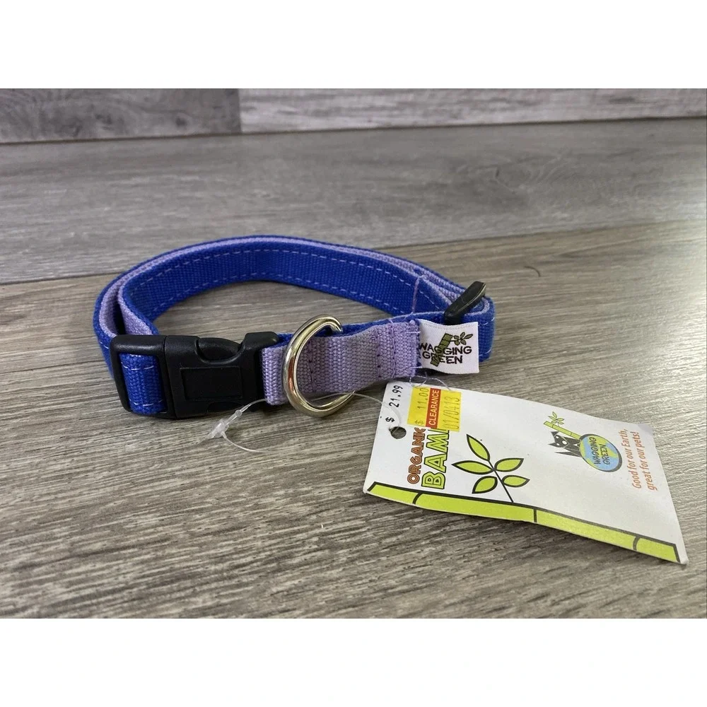 Wagging Green Eco Hip Bamboo Dog‎ Collar Medium Blue Purple Organic NWT
